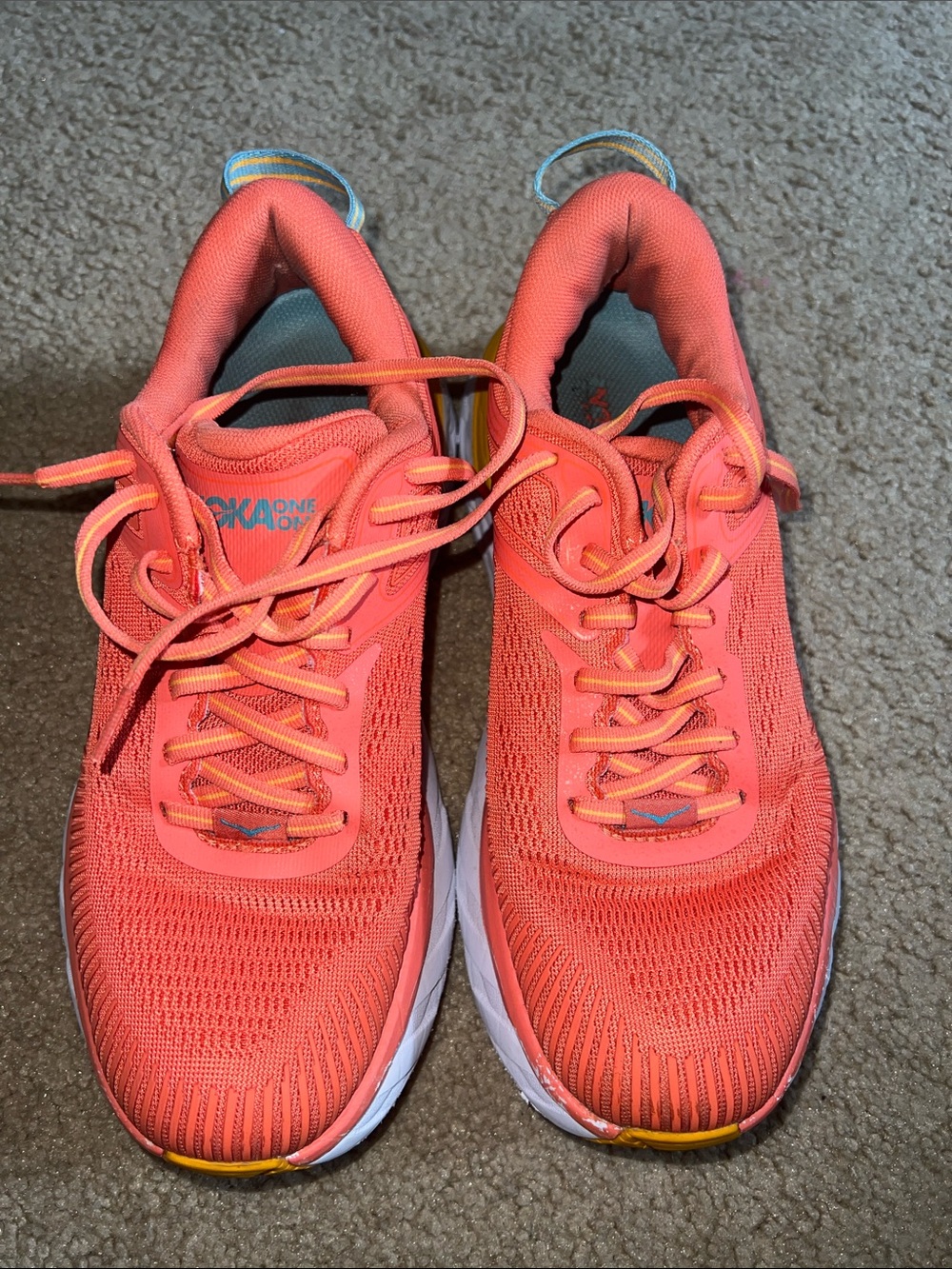 Hoka women’s Coral Sneakers with Yellow and Blue Accents - Picture 3 of 4
